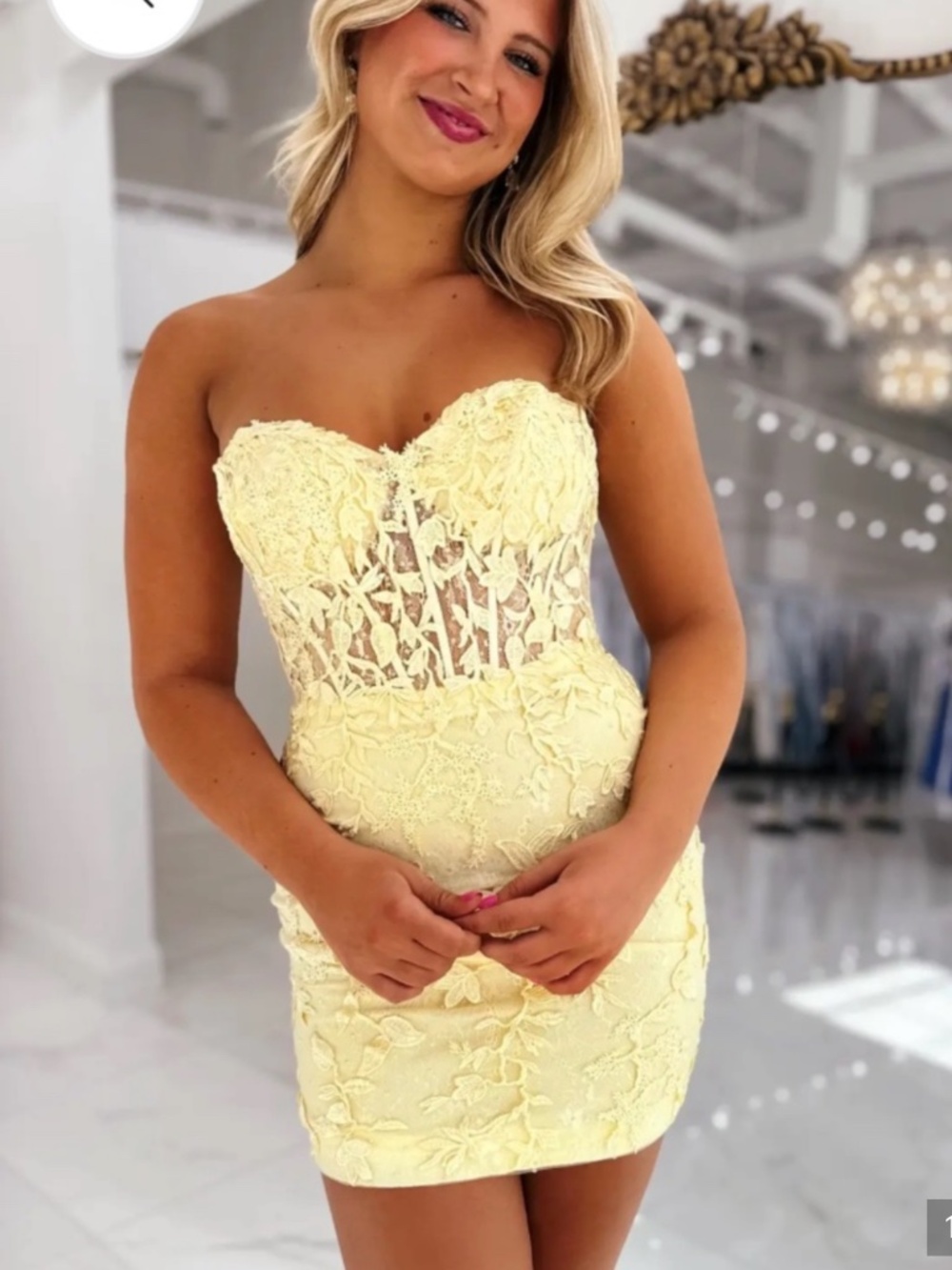 Yellow Rhinestone Embroidered Corset Mini Dress size 0 XS